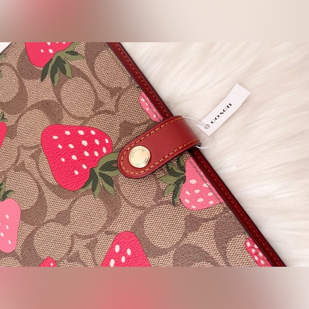 Coach Notebook with Wild Strawberry Print in Signature Canvas in Khaki CH386 NWT - Picture 6 of 10